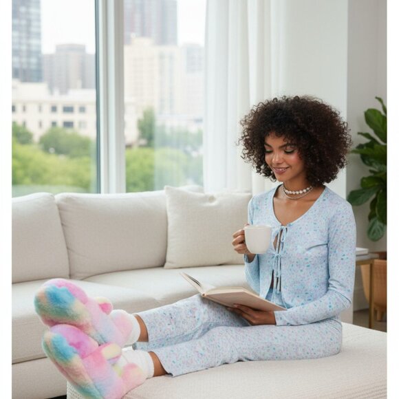 The Rebel Rainbow Print Tie Front Top & High Waist Lounge Pants Soft Stretch Set - Picture 1 of 6